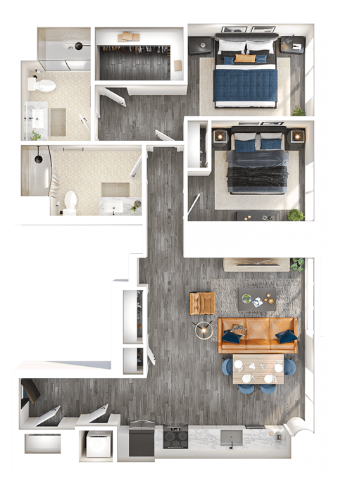 Floor plan for 1 bed, 1 bath, 1113 sqft